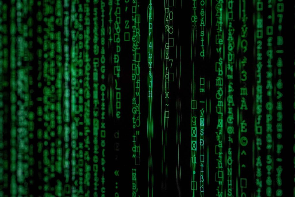 Green letter and numbers falling like in the Matrix movies