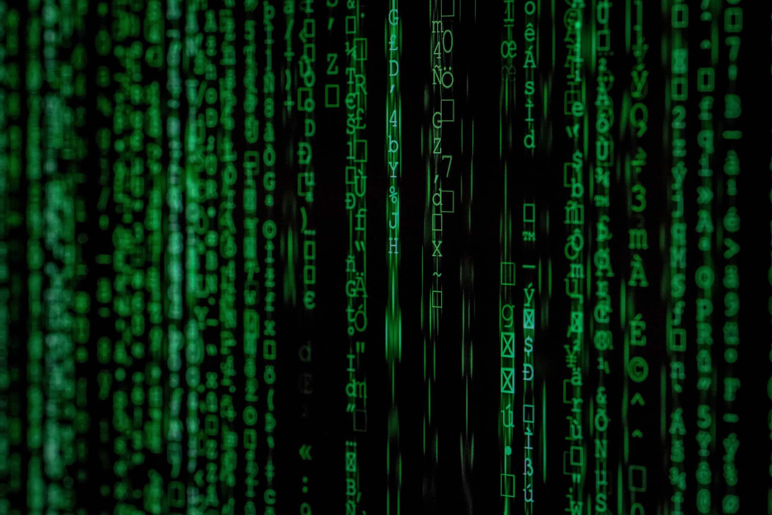 Green letter and numbers falling like in the Matrix movies